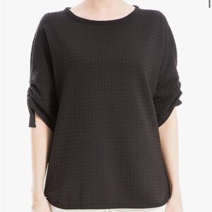 Max Studio Textured Grid Knit Cinch Sleeve Sweater in Black, Sz S NWT